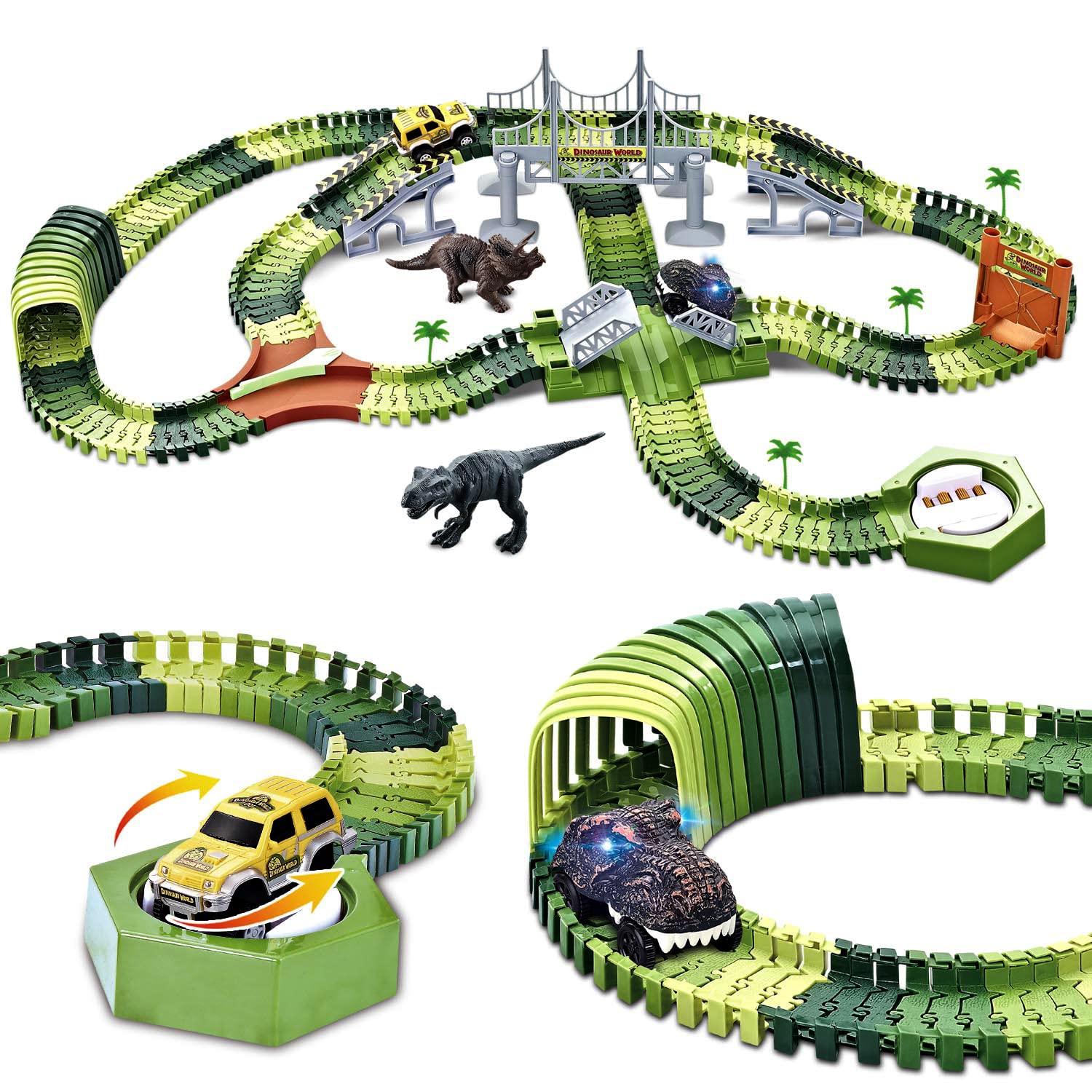 Buy Dinosaur Race Track Toy Set 288 PCS, Flexible Track Playset w/ 240 ...