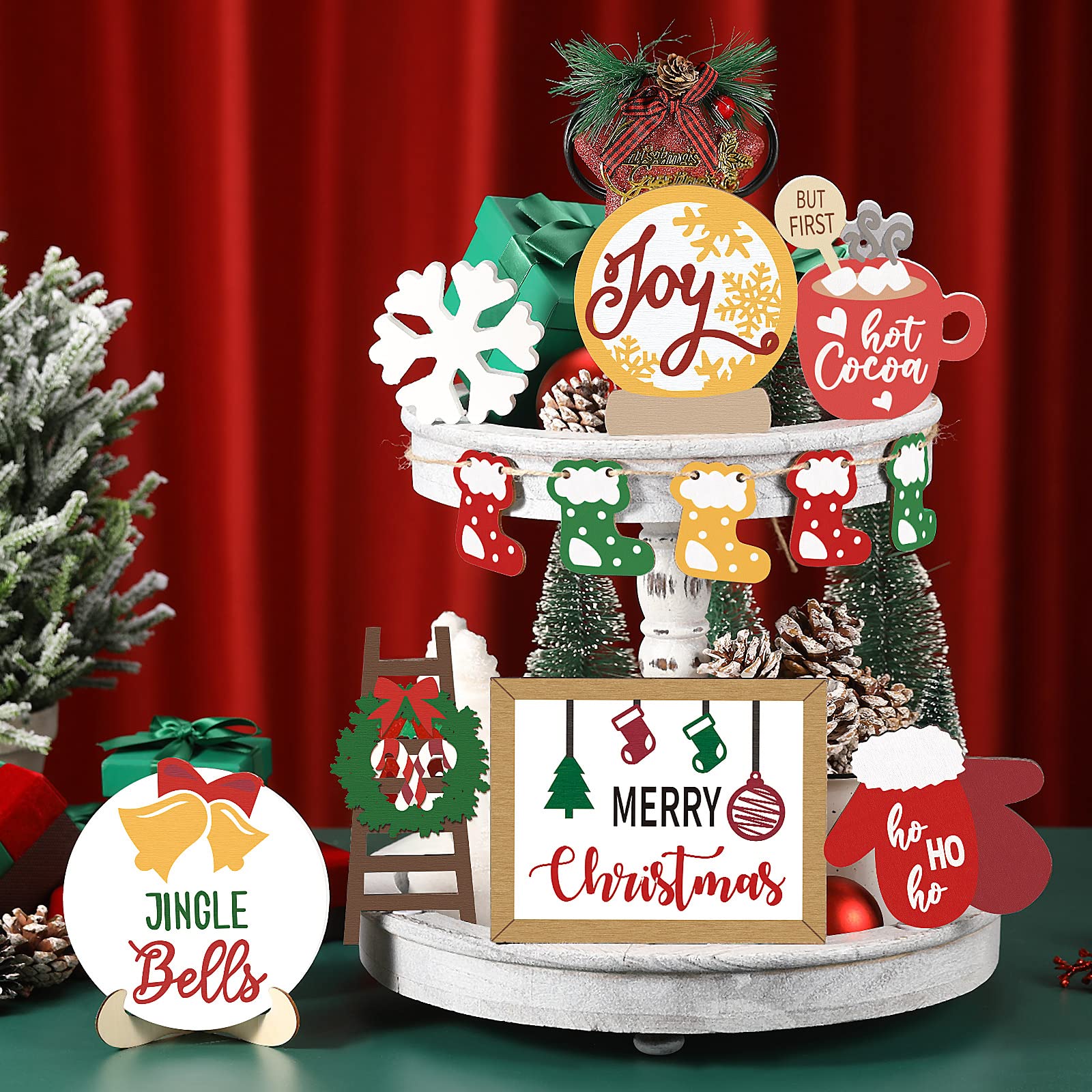 Amazon.com: 12 Pieces Christmas Tiered Tray Decor Christmas ...