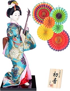 ALAMIYA Home Decoration Asian Japanese Geisha Kimono Doll Collectible Figurine Gift with Paper Fan