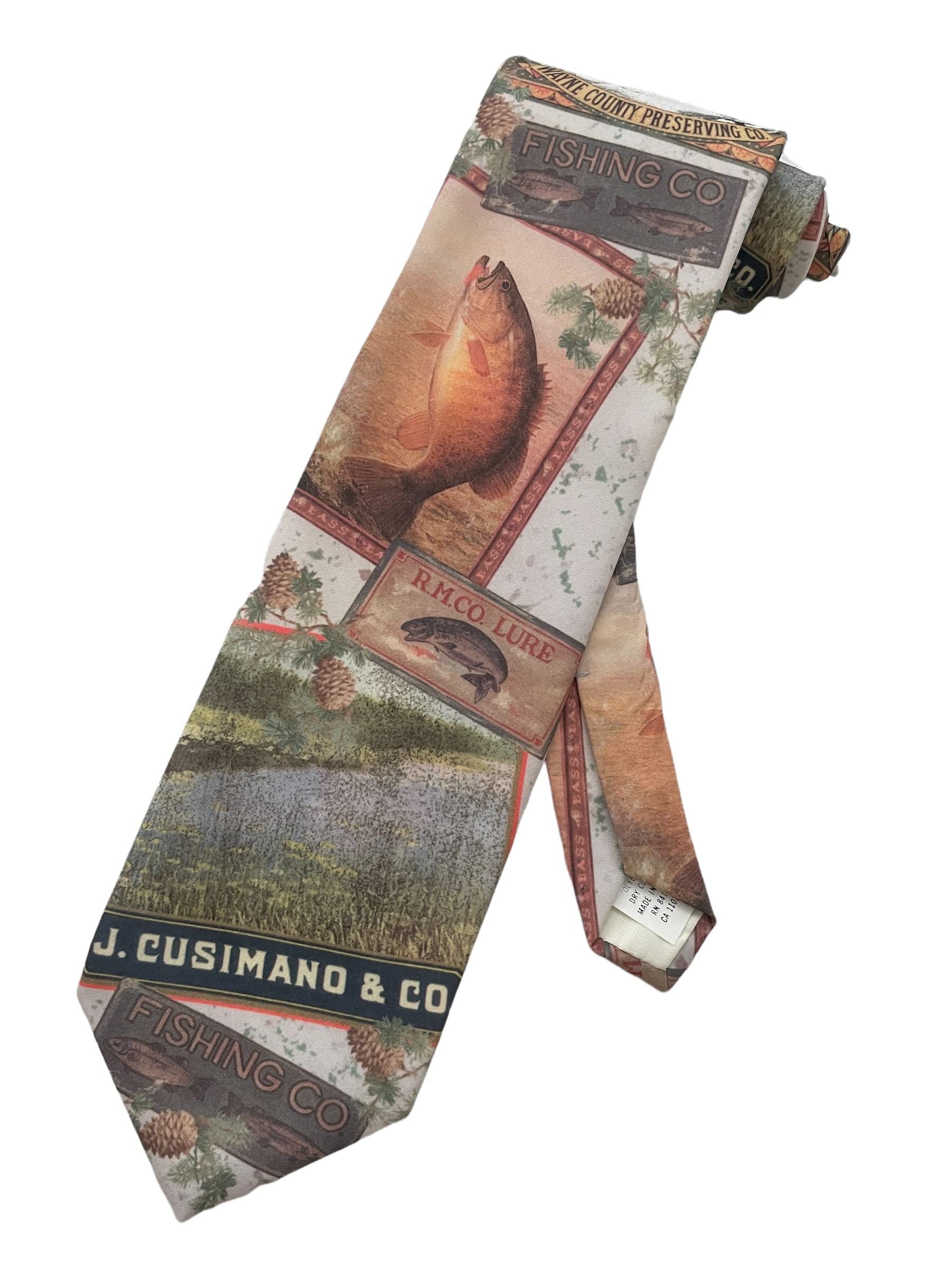 RM Style Mens Fishing Fisherman Lodge Collage Guys Trip Necktie Neck Tie