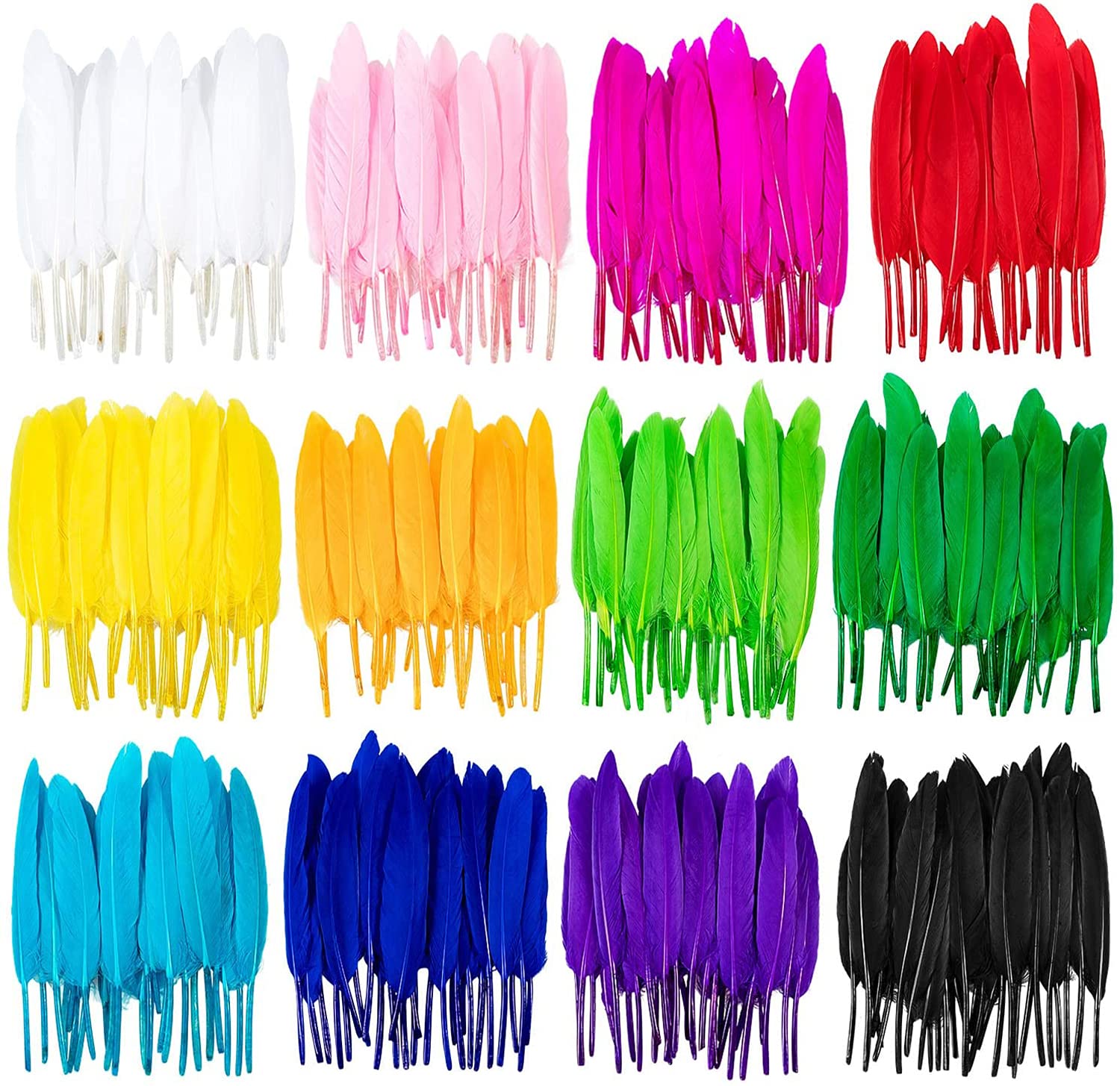 ELECDON ELELCODN Colorful Feathers 600 Pcs, 12 Colors Crafts Goose Feathers for DIY Earrings Craft Home Wedding Baby Shower Decorations Dream Catcher Hat Jewelry Cloths Bag Earring Accessories