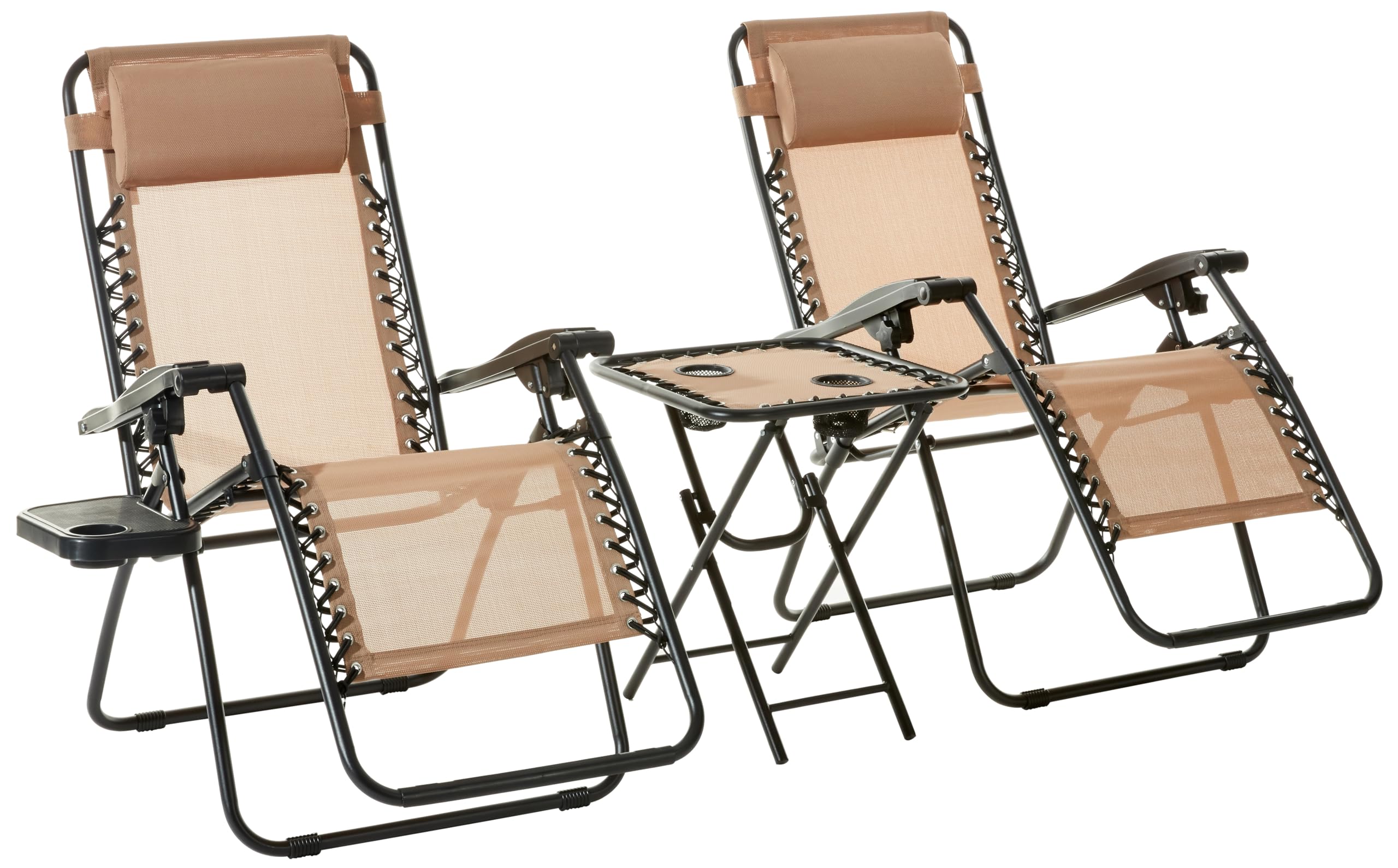 Amazon Basics Textilene Outdoor Adjustable Zero Gravity Folding Reclining Lounge Chair with Side table and Pillow - Pack of 2, Beige