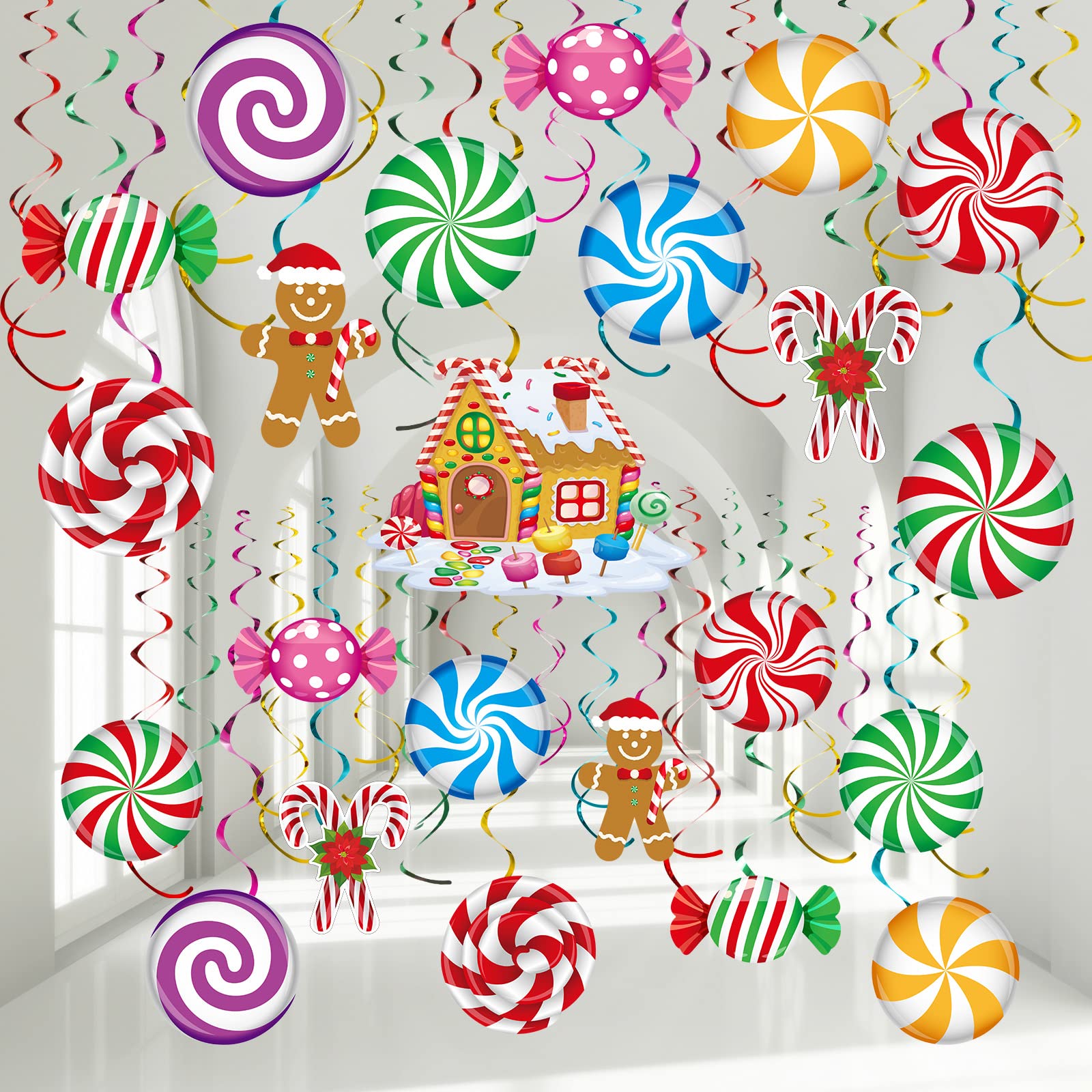 Amazon.com: 53 Pcs Christmas Hanging Swirls Decorations Christmas ...