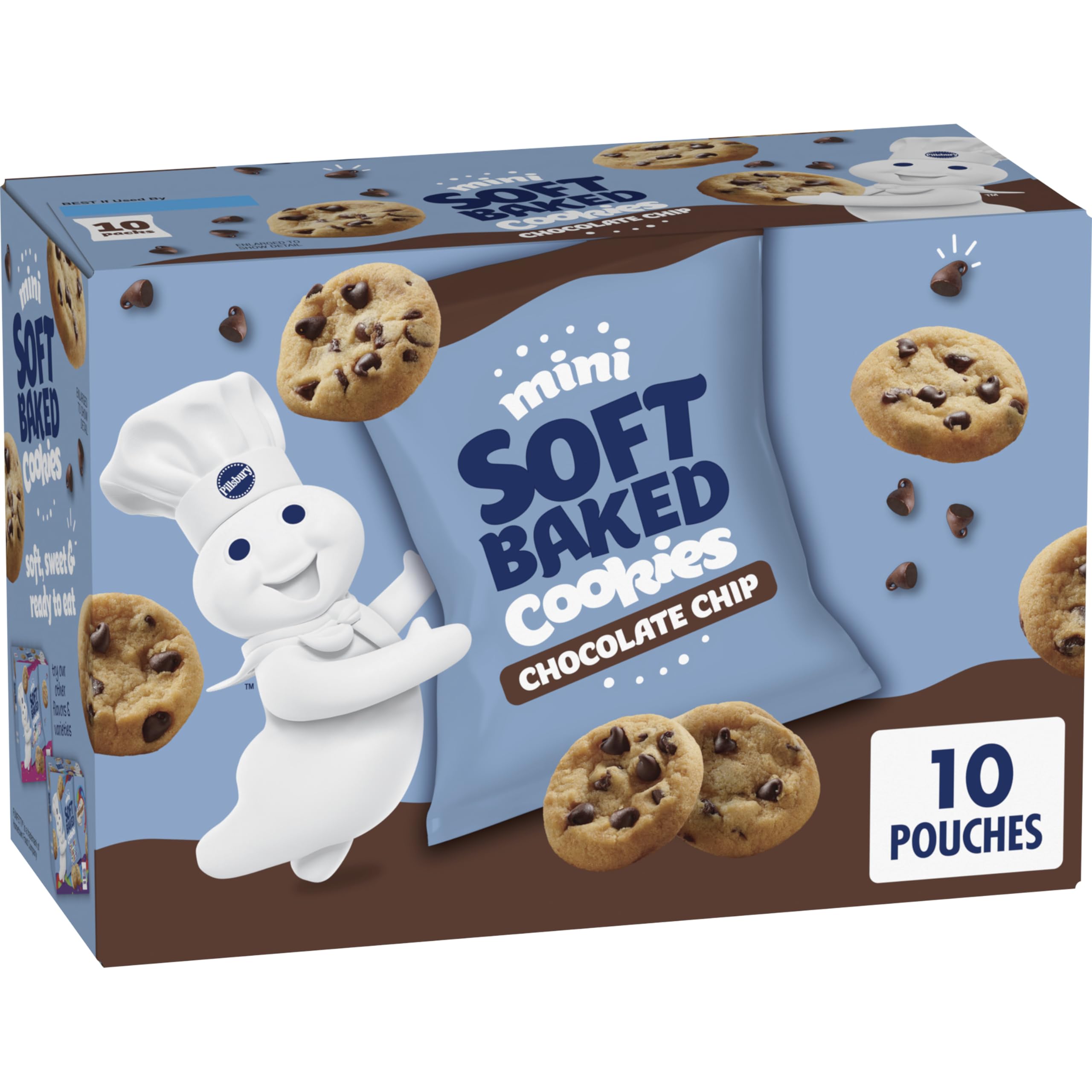 Pillsbury Mini Soft Baked Cookies, Chocolate Chip, Snack Bags, 10 ct