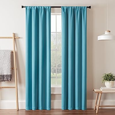 ECLIPSE Blackout Curtains for Bedroom-Darrell 37" x 63" Insulated Darkening Single Panel Rod Pocket Window Treatment Living Room, Sky