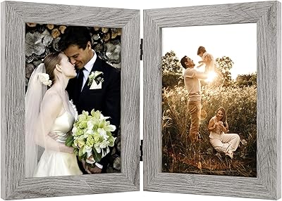 Golden State Art, 5x7 Double Picture Frame Vertical Hinged Photo Frame 2 Opening Folding Family Frames Collage, with Real Glass (5x7, Light Gray, 1-Pack)