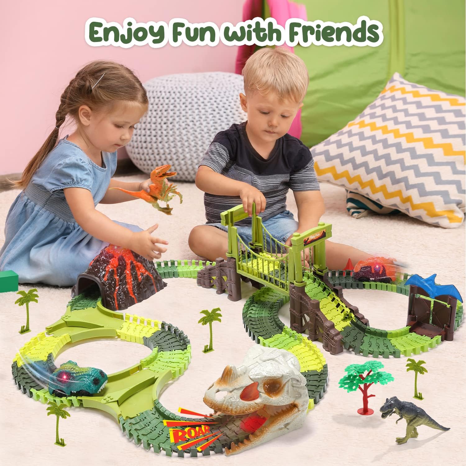 Dinosaur Race Car Tracks, Toy Train Set Tracks, Car Track Playset with ...