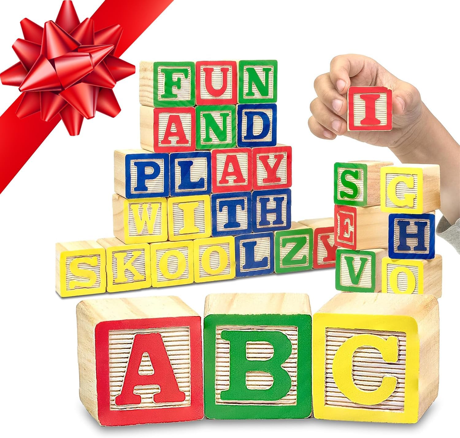 Skoolzy Wooden Alphabet Blocks - 30 ABC Wooden Blocks for Toddlers - Wood Alphabet Stacking Toys - Alphabet Learning Toys Ages 2 +