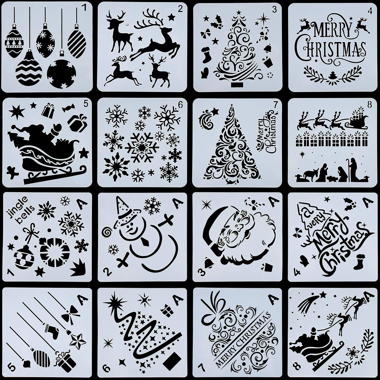 Buy 16 Pieces Christmas Stencils Template Reusable Plastic Craft for ...