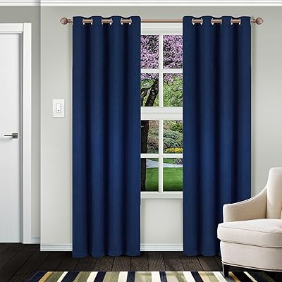 Superior Blackout Curtains, Room Darkening Window Accent for Bedroom, Sun Blocking, Thermal, Modern Bohemian Curtains, Leaves Collection, Set of 2 Panels, 8 Grommets, 52" x 96", Navy Blue