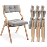 HOMEFUN Folding Chairs with Cushion&comma; Wooden Padded Folding Chairs 4 Pack&comma; Portable and Assembled Folding Dining Chair for Guests Kitchen Office Wedding and Party&comma; Gray