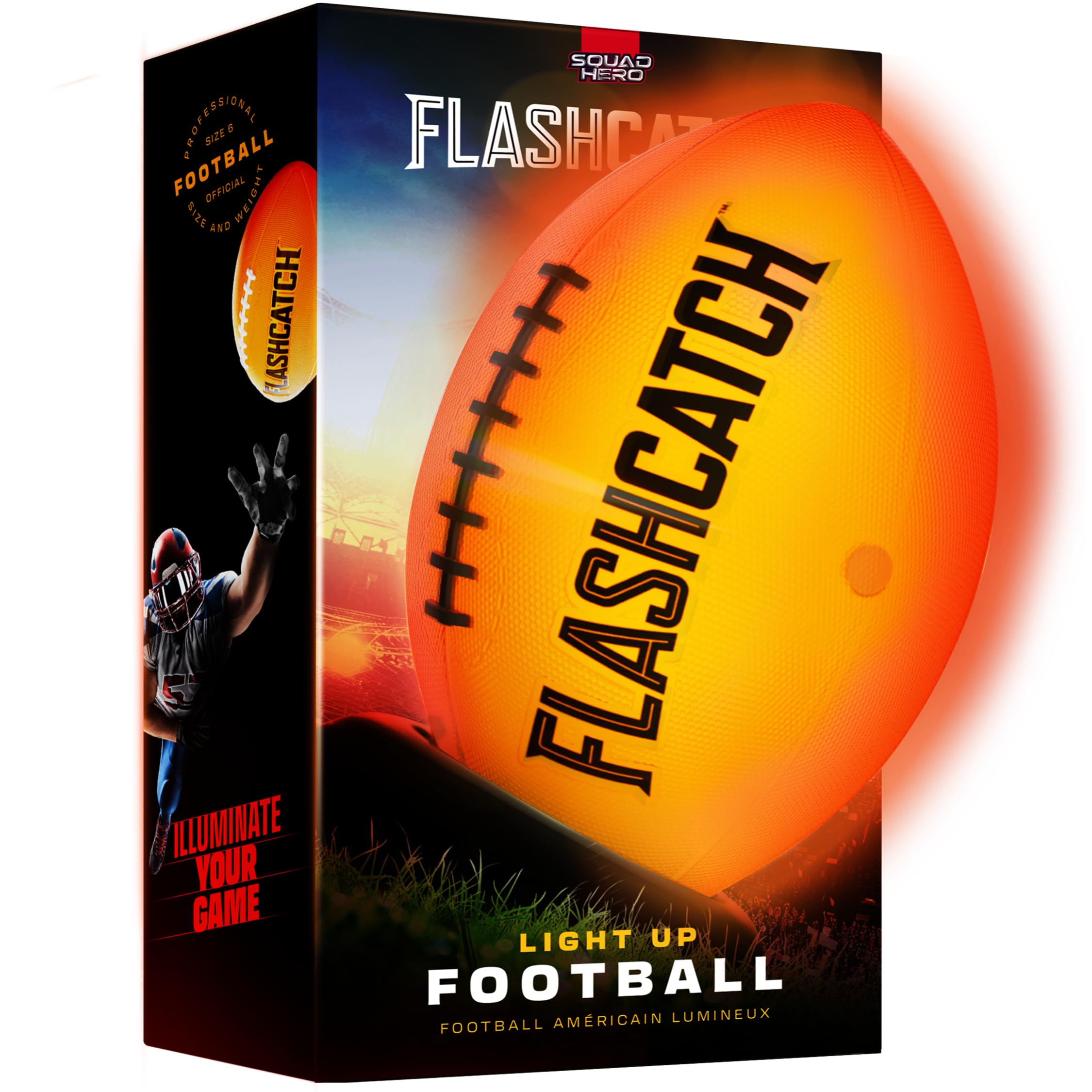 FlashCatchLight Up Football - Glow in the Dark Ball - NO 6 - Outdoor Sports Birthday Gifts for Boys 8-15+ Year Old - Kids Teenage Youth Easter Gift Ideas Activity - Boy Toys Stuff Ages 8 9 10 11 12 13 14 15