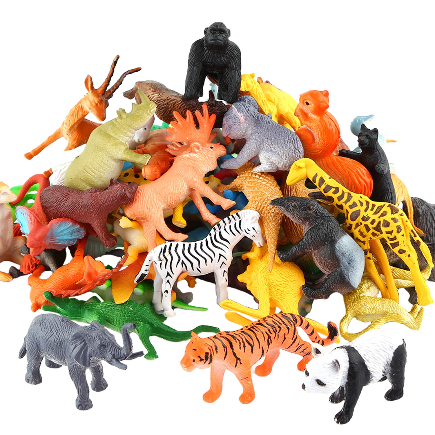 Animals Figure,54 Piece Mini Jungle Toys Set,ValeforToy Realistic Wild Vinyl Plastic Animal Learning Party Favors for Boys Girls Kids Toddlers Forest Small Playset Cupcake Topper