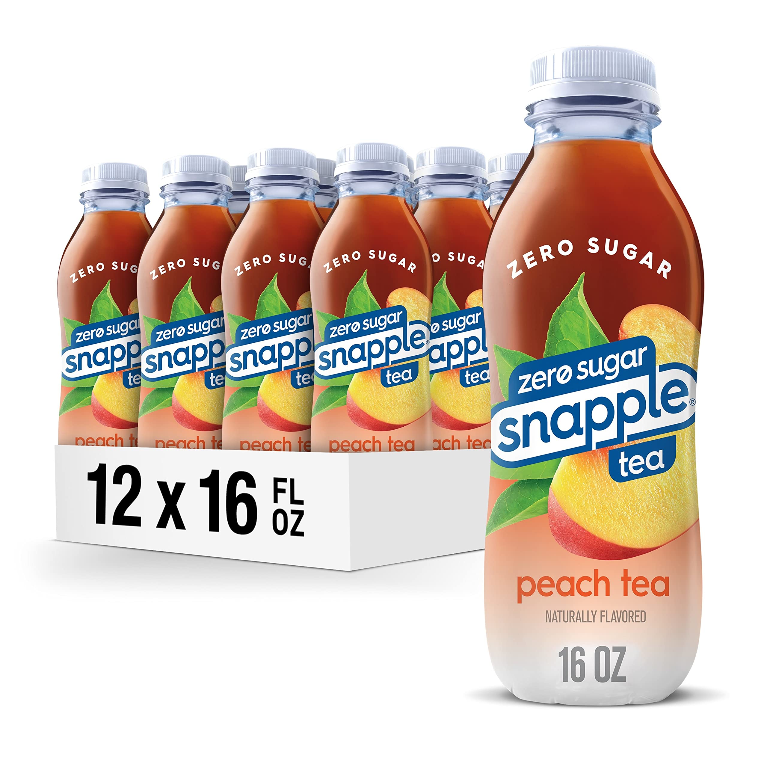 SnappleZero Sugar Peach Tea, 16 fl oz recycled plastic bottle (Pack of 12)