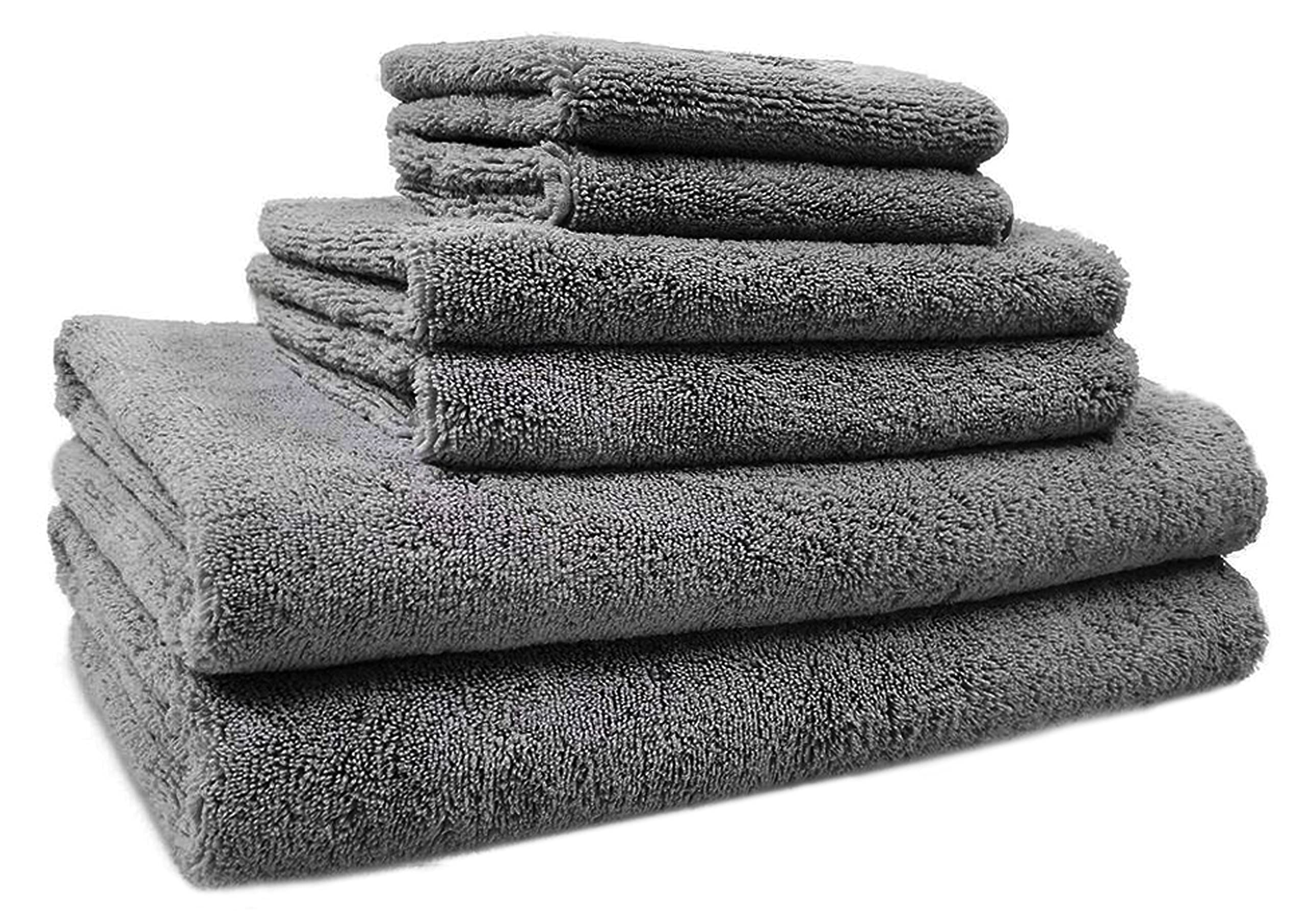 Glart 49M4G Absorbent Microfibre Hand Towels Premium Quality Dry Skin & Hair Simply by Dabbing Set of 6 Grey