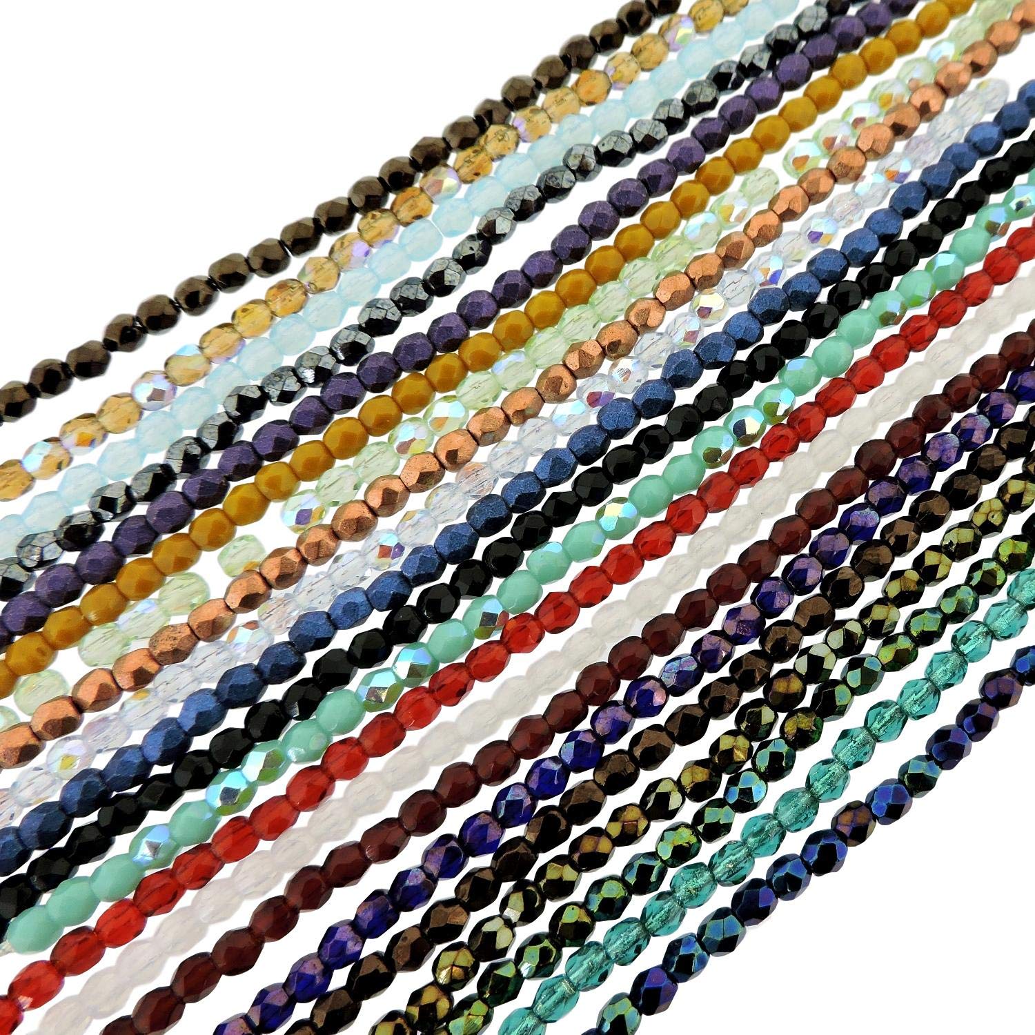 10 Strands Value Pack (500 Beads Total) - Fire Polished Round Beads 3mm - Assorted Colors