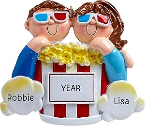 Personalized Couple Ornament 2024 – Fast &amp; Free 24h Customization – Family of 2 Christmas Ornament for Tree – Custom Gift Wrapped Movie Night Ornament Keepsake for Two Persons