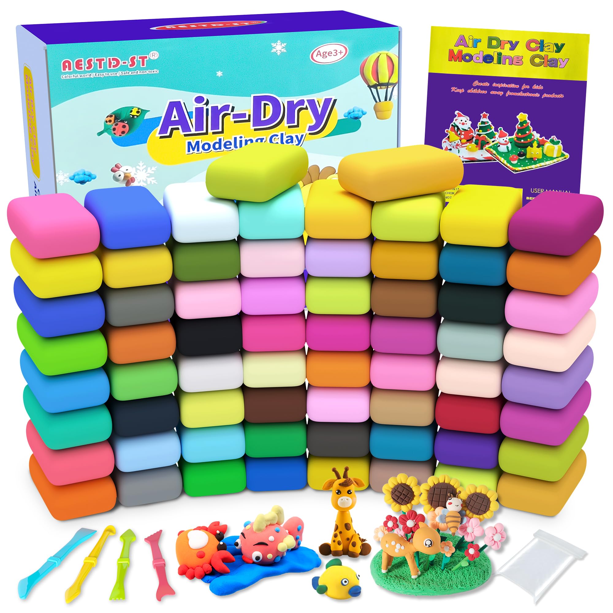 Air Dry Clay 66 Colors, Modeling Clay for Kids, DIY Model Magic Clay, Molding Clay Kit with Sculpting Tools, Non-Sticky Soft and Super Light, Arts and Crafts Gift for Boys Girls Kids.