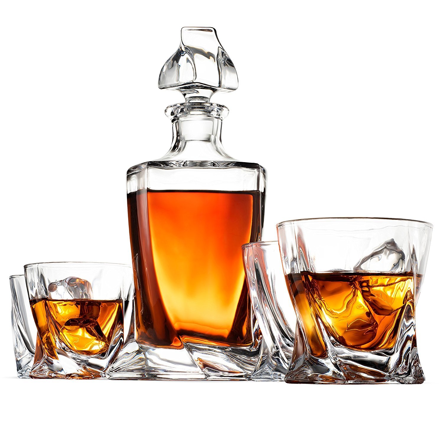 5-Piece European-Style Whiskey Decanter and Glass Set - With Magnetic Gift Box - Exquisite Quadro Design Liquor Decanter & 4 Whiskey Gl - Perfect Whiskey Decanter Set for Scotch Alcohol Bourbon