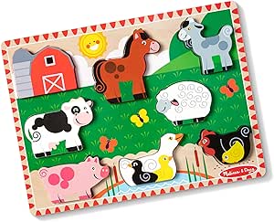 Melissa &amp; Doug Farm Wooden Chunky Puzzle (8 pcs) - FSC Certified