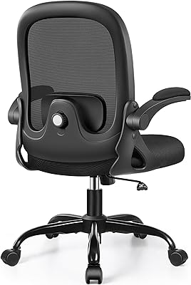 AtHope Office Chair Ergonomic Desk Chair with Adjustable 3D Lumbar Support and Height, Comfy Mesh Computer Chair with Flip-up Armrests, Swivel Rolling Task Chair with Wheels for Home Office (Black)