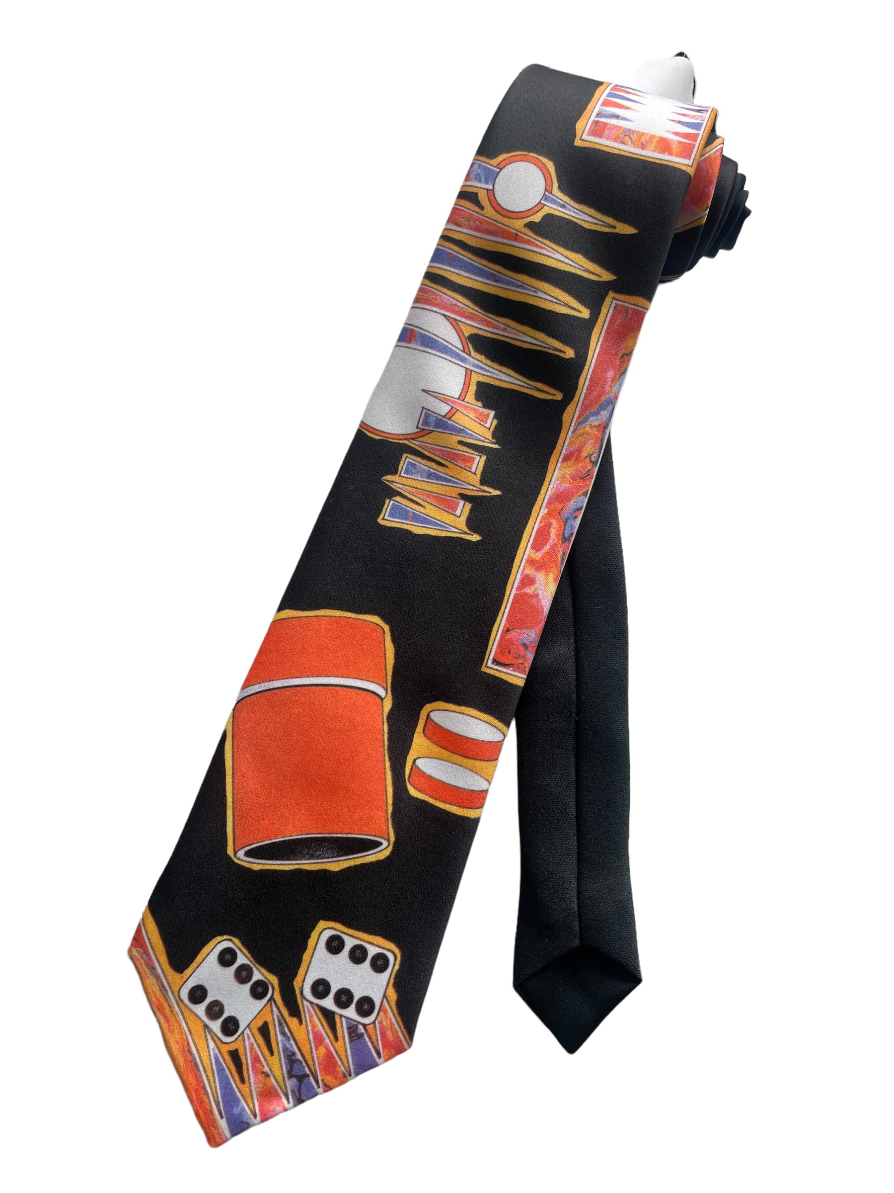 RM Style Mens Backgammon Board Game Table Dice Necktie | Black Neck Tie, Black, One size