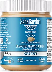 Seba Garden Burro di Mandorle Sbollentate, 500 gr, Senza sale, Non zuccherato, Senza Glutine, Senza Arachidi, Vegano, Paleo