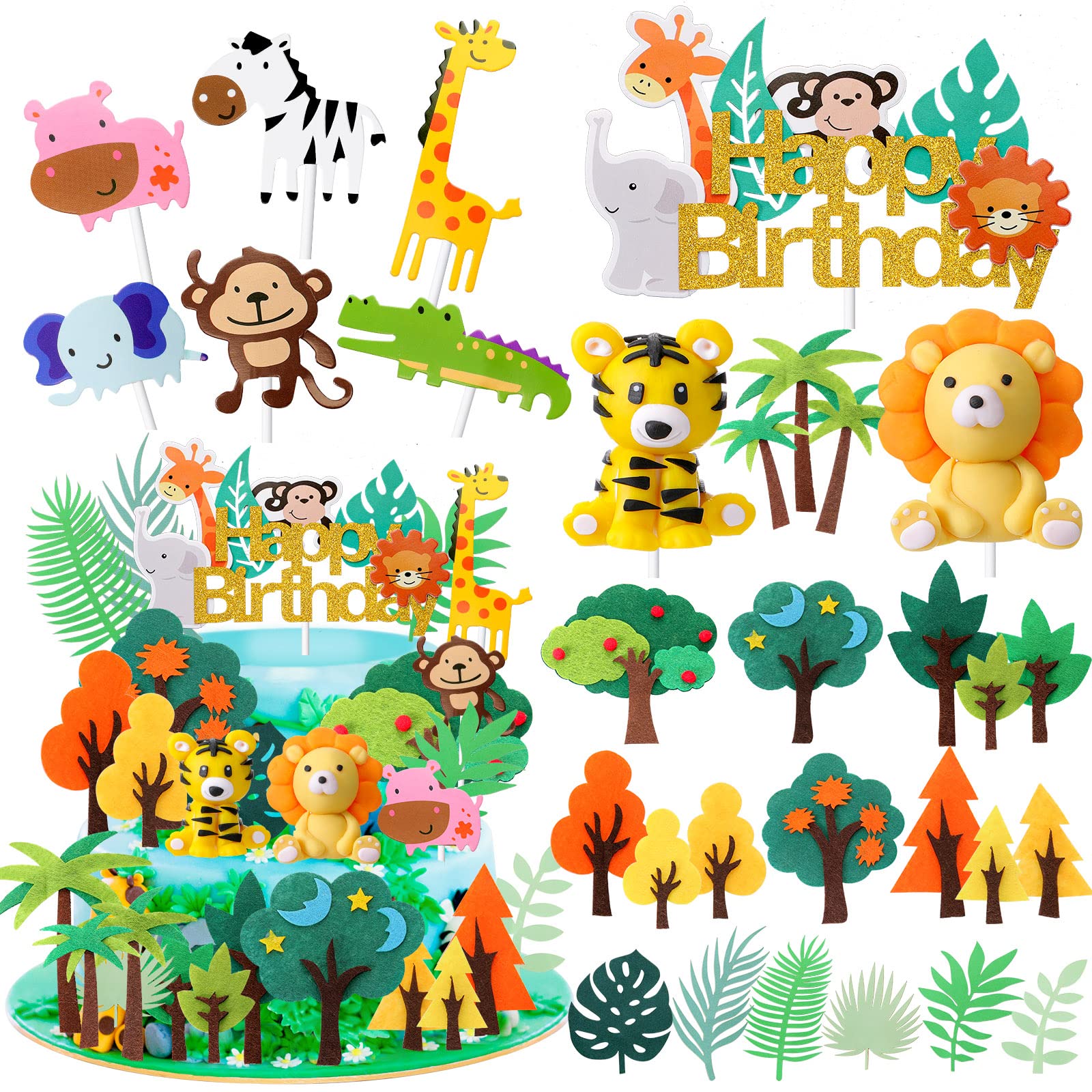 Buy 26 Pcs Jungle Animal Cake Toppers Animals Happy Birthday Cake ...