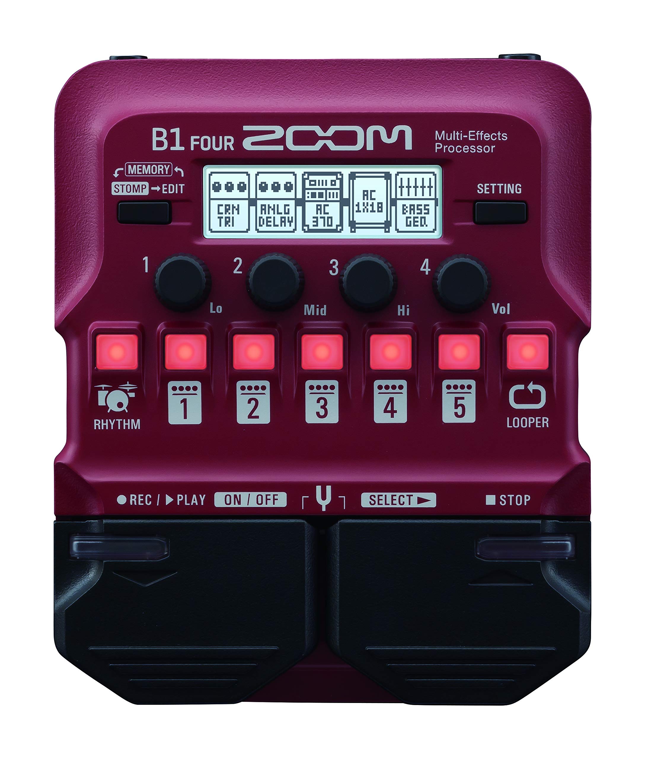 Zoom B1 Four Bass Multi-Effects Pedal (Red)