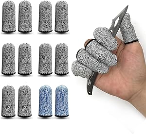 12 PCS Cut Resistant Finger Cots Protector Finger Sleeve Protectors Reusable Finger Covers Finger Protection Cots for Kitchen, Work, Sculpture, Anti-Slip, Reusable