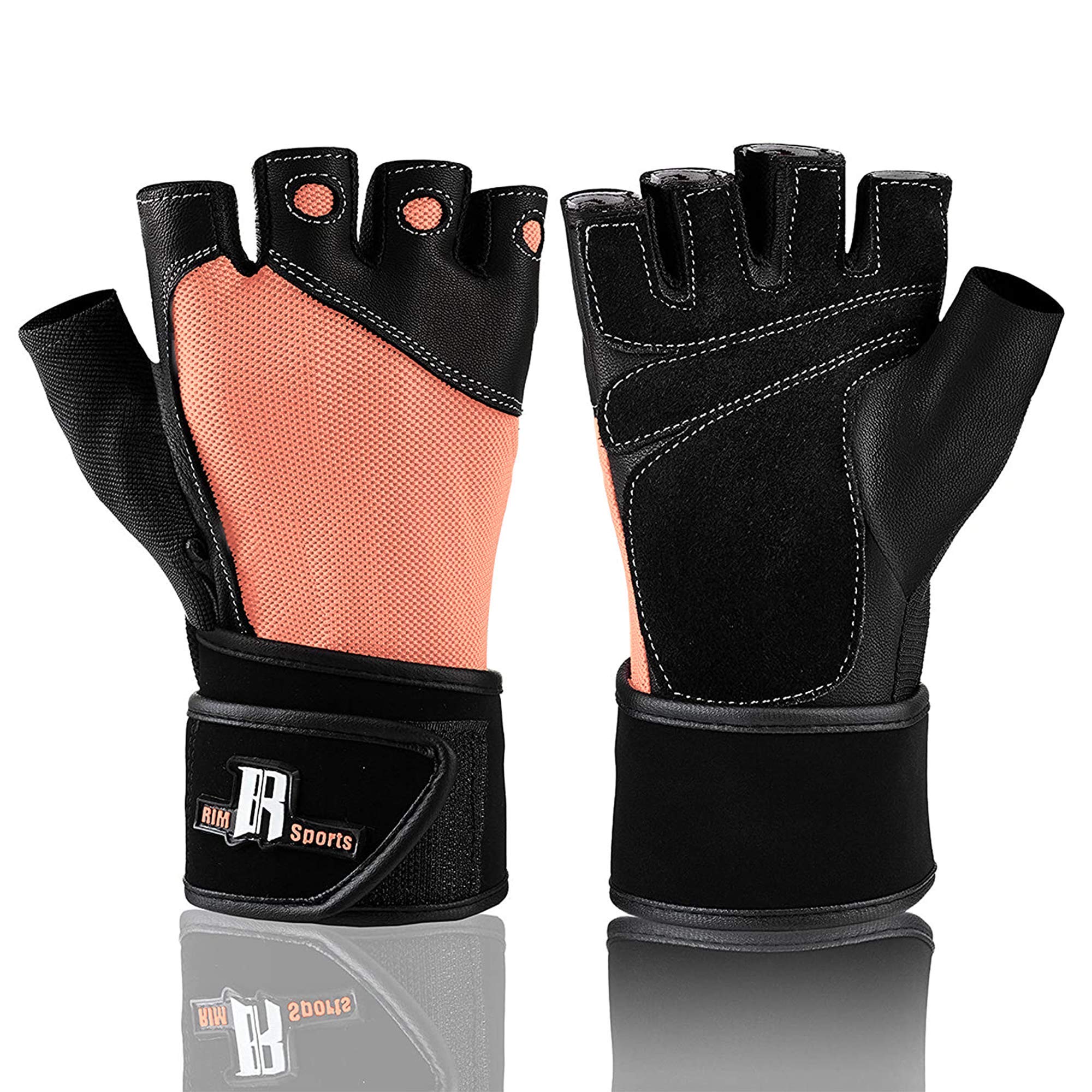 RIMSports Weight Lifting Gloves with Wrist Support Comfort Padded Workout Gloves with Leather Ideal Gym Gloves for Weight Lifting Training Powerlifting Rowing Fitness Exercise