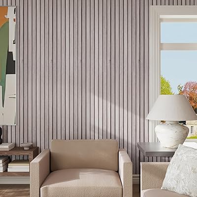 CRE8TIVE 12"x354" Light Brown Wooded Slat Wallpaper Peel and Stick Wood Stripe Wallpaper Wood Grain Contact Paper