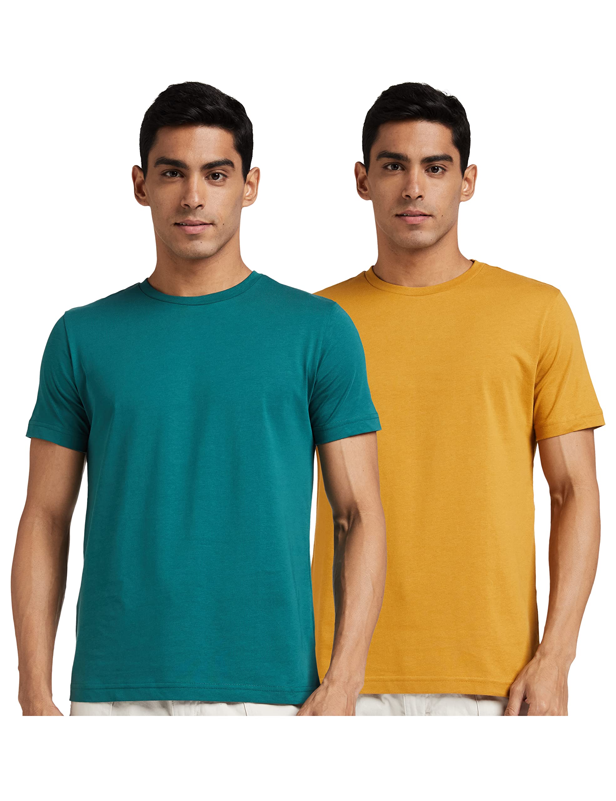 Amazon Brand - Symbol Men's Solid Cotton T Shirt | Round Neck | Half Sleeve | Plain | Combo Pack of 2-Regular Fit (Available in Plus Size)