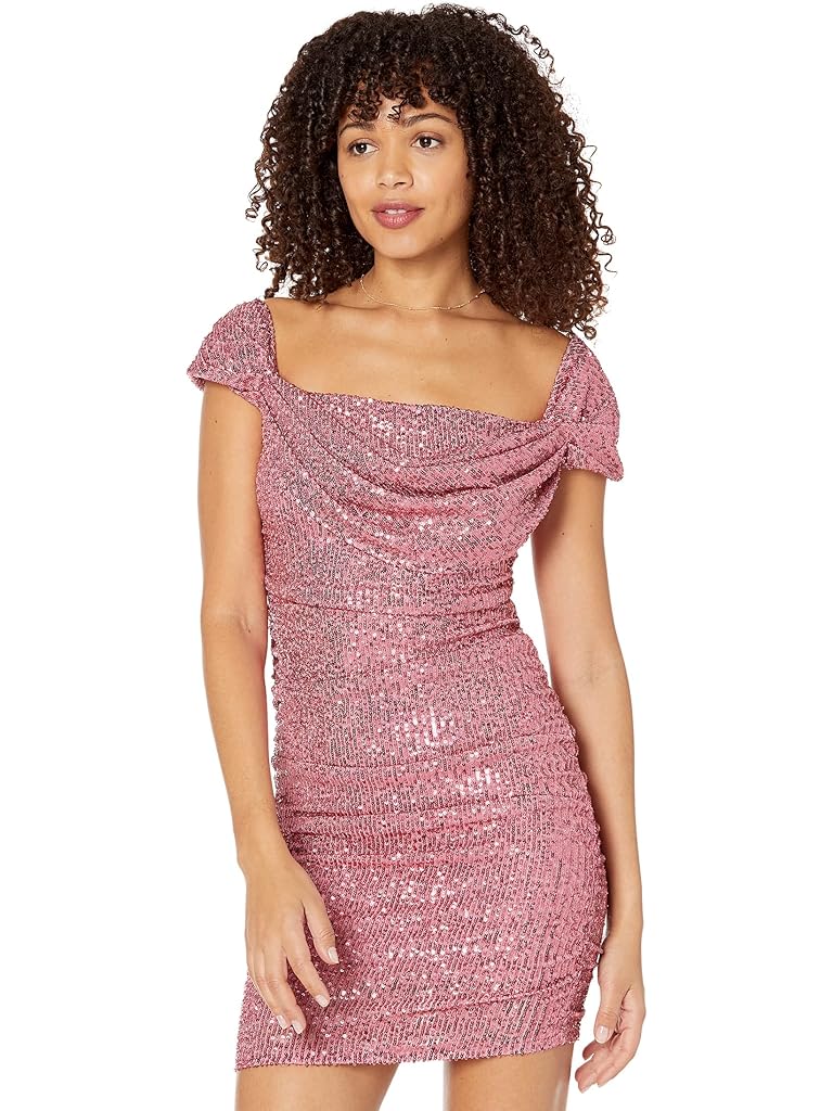 Bebe Sequin Drapery Ruched Dress