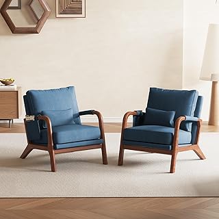 AILIUHUA Mid Century Modern Chair Set of 2, Upholstered Lounge Arm Chair with Solid Wood Frame, Comfy Accent Chair for Liv...