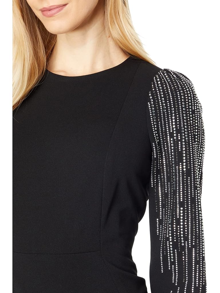 Calvin Klein Beaded Long Sleeve Scuba Crepe Dress