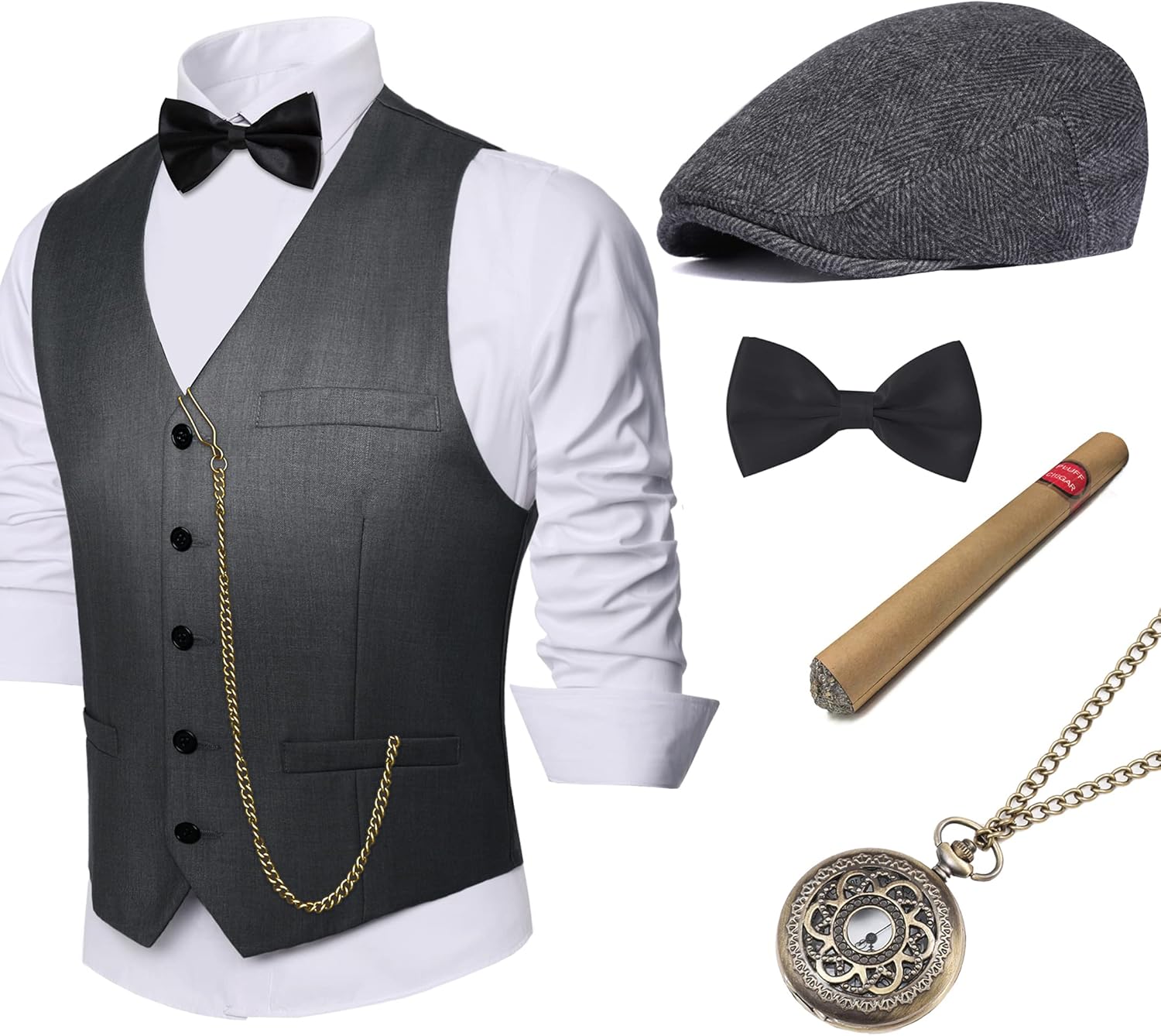 1920s Men’s Costumes: Gatsby, Gangster, Peaky Blinders, Mafia BABEYOND 1920s Mens Gatsby Gangster Vest Costume Accessories Set Fedora Hat  AT vintagedancer.com