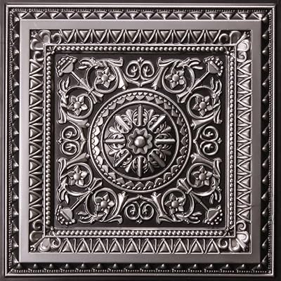 uDecor Marseille Antique Silver 2 ft. x 2 ft. Lay-in or Glue Up Ceiling Tile - Box of 10