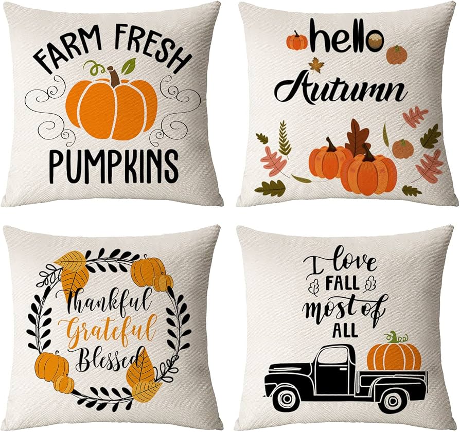 Amazon.com: Set of 4 Fall Pillow Covers 12x12 Inch Fall ...