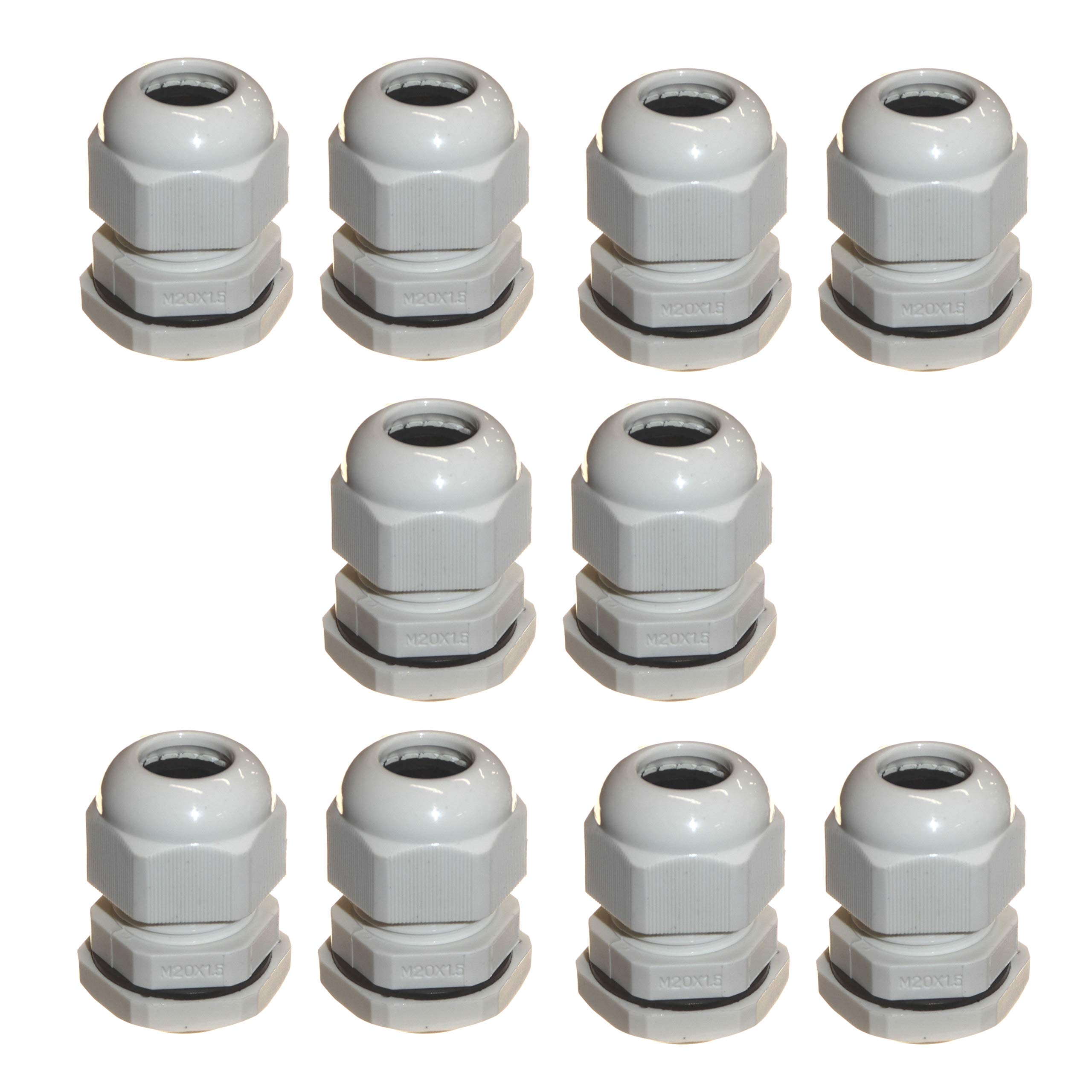 10 Pack M20 20mm TRS Stuffing Compression Glands for 6-12mm Cable Grey, Waterproof IP68 with Locknut and Washer