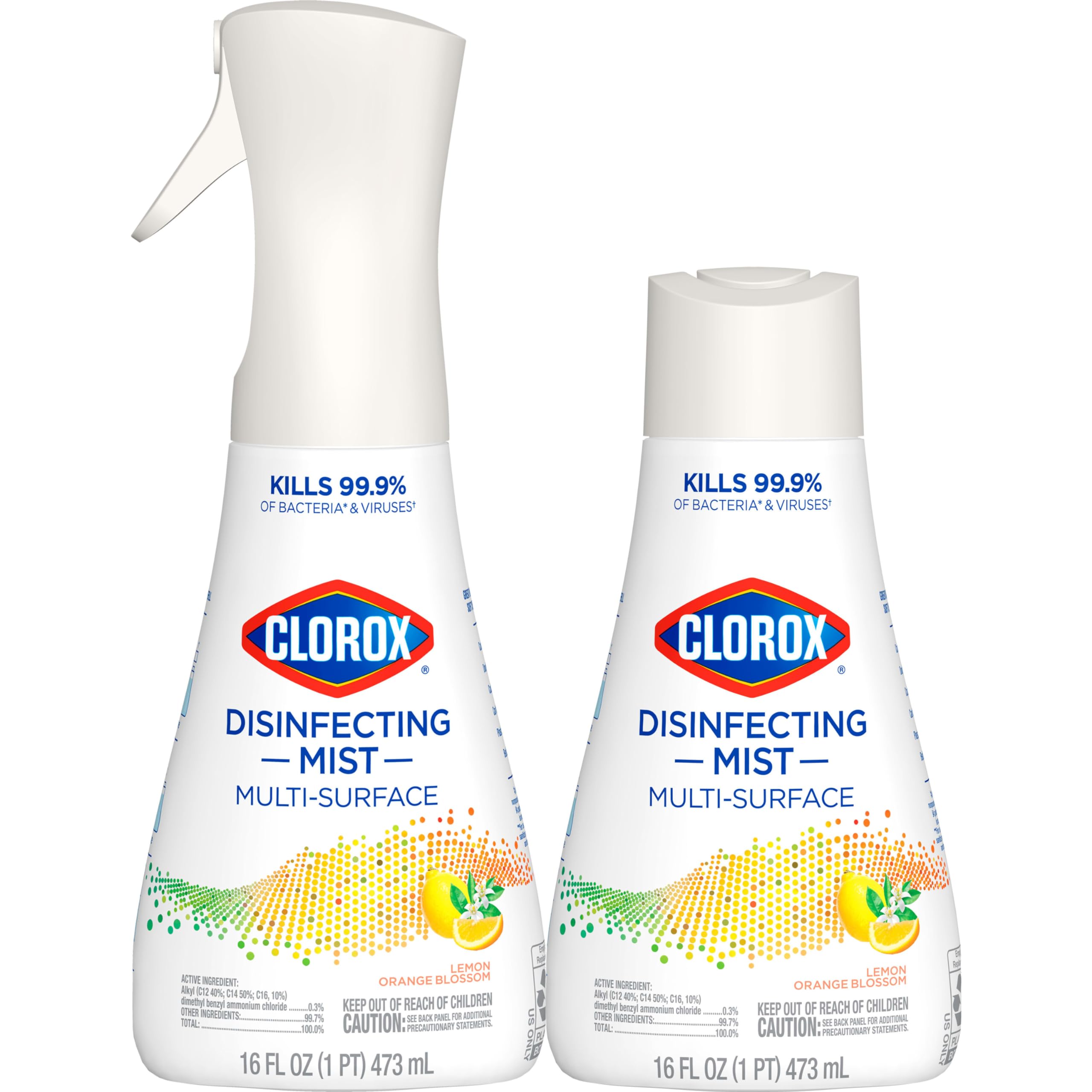 Clorox Disinfecting Mist, Lemon and Orange Blossom, 1 Spray and 1 Refill, 16 oz Each