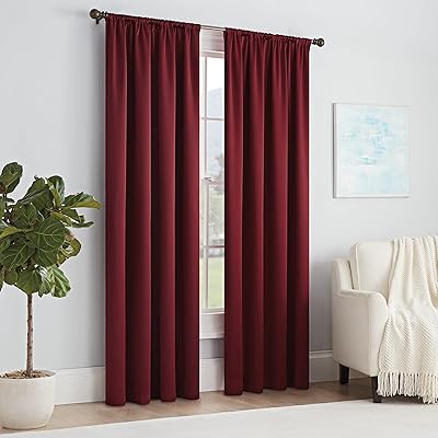 ECLIPSE Solid Thermapanel Modern Room Darkening Rod Pocket Window Curtain for Bedroom (1 Panel), 54 in x 84 in, Merlot