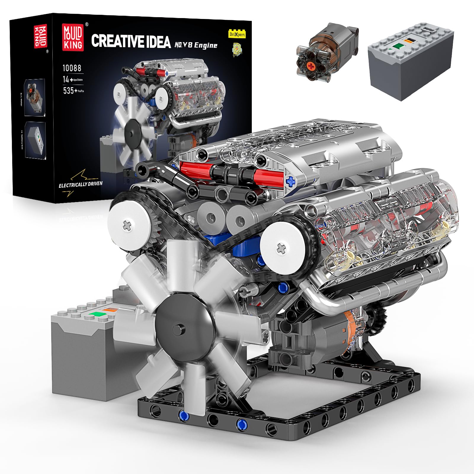 Mould King 10088 V8 Engine Building Kit - Build Your Own V8 Engine Toy, 8-Cylinder Petrol Car Engine Replica Model Building Kit for Kids/Teens 10+ Years (535 Pcs)