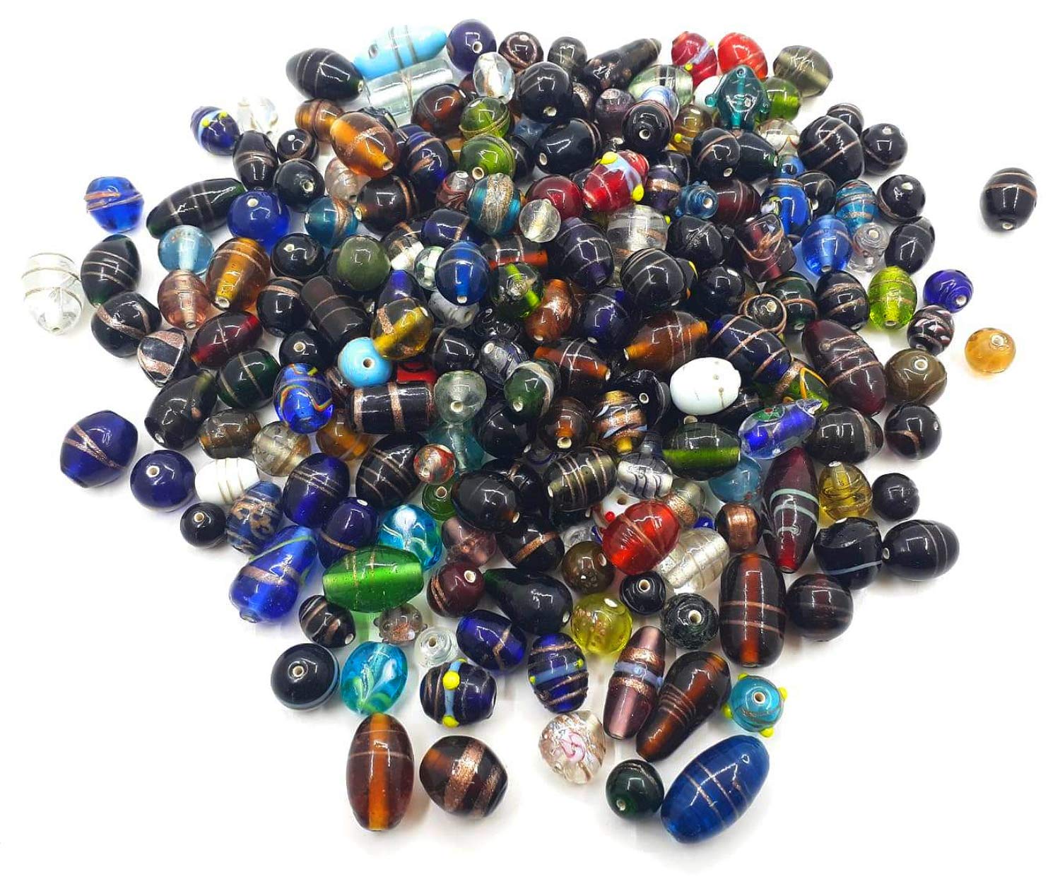 Glass beads, handmade mixed colour and shape beads, craft set, glass cut beads, fire polished, post lampwork fancy glass beads, 500 g (set-1)