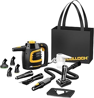 McCulloch MC1230 Handheld Steam Cleaner with Extension Hose,Quick heat-up time, 11-Piece Accessory Set, Chemical-Free Clea...