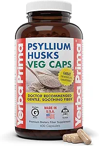 Yerba Prima Psyllium Husks Veg Caps, 400 Capsules (625mg) - Vegan, Non-GMO, Gluten Free, Colon Cleanser, Daily Fiber Supplement for Gut Health & Regularity