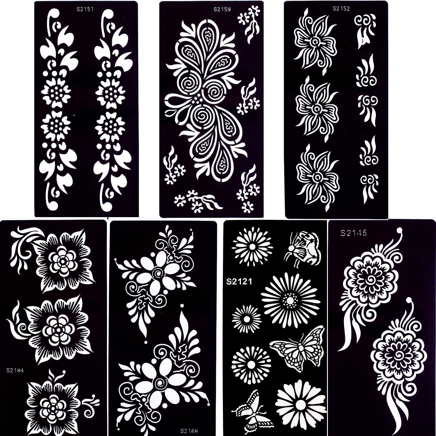 glaryyears 7 Sheets Flower Pendant Henna Tattoo Stencil Temporary Hollow DIY Drawing Body Makeup