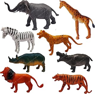 FunBlast Jungle Animal Figure Toy - 8 Pcs Realistic Zoo Animals Toy for Kids Animal Figure Playset, Learning and Educational Toys for Kids, Wild Animal Toy Figure Play Set for Kids (Multicolor)