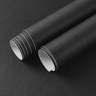 Ismoon 15.7"X118"Black Contact Paper Black Peel and Stick Wallpaper Matte Black Wallpaper Black Removable Wallpaper Self-A...