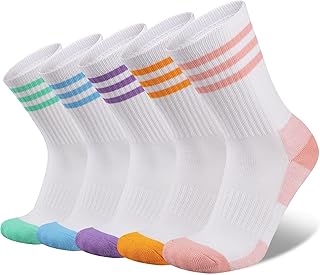 COOPLUS Womens Athletic Crew Socks 5 Pairs Outdoor Recreation Socks Performance Wicking Cushion Mid-Calf Socks